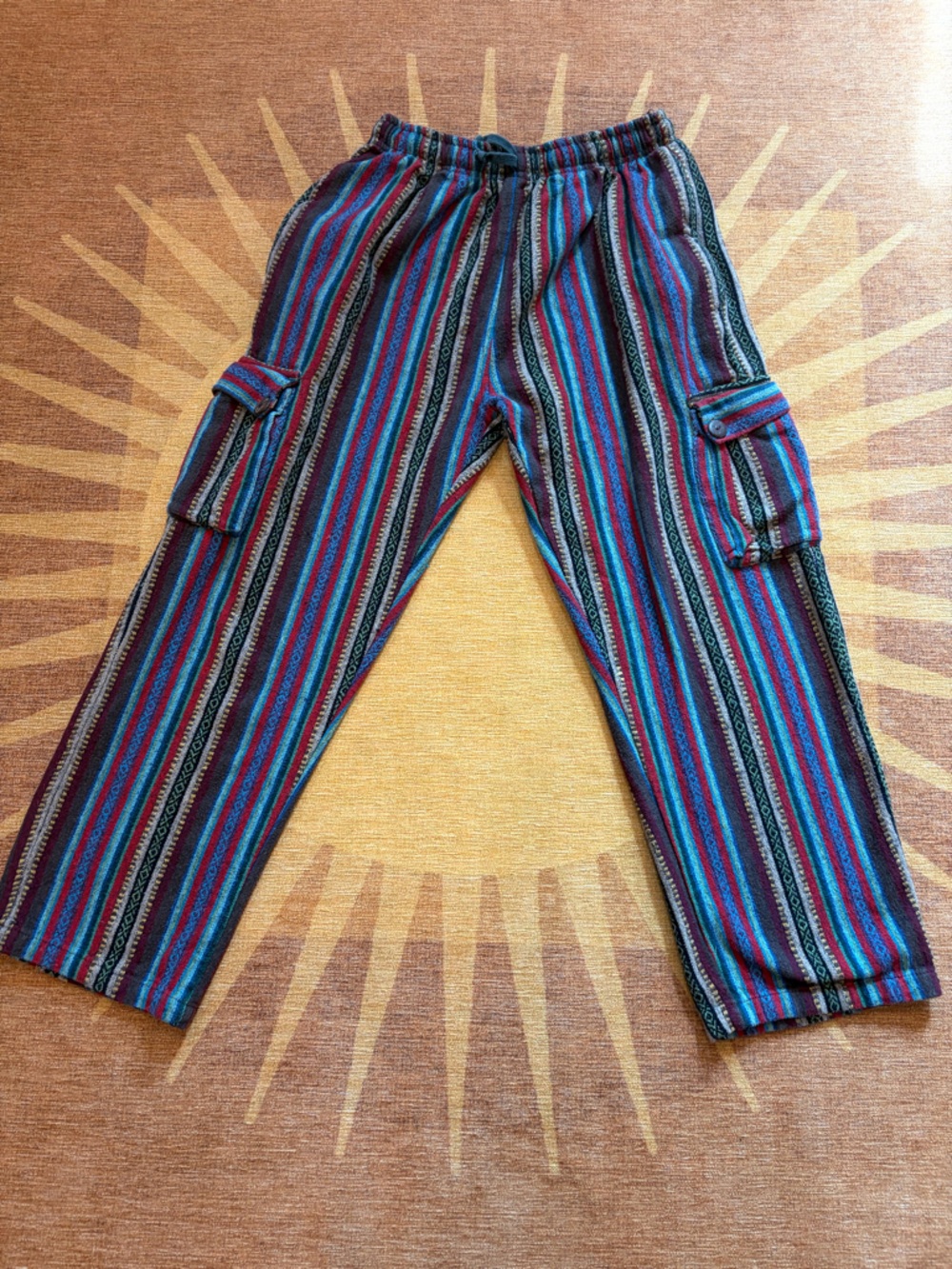 Men's Striped Leggings Cargo Pants 100% Cotton - Multicolor Blue & Red